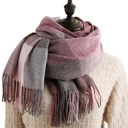 Color Block Plaid Fringe Scarf