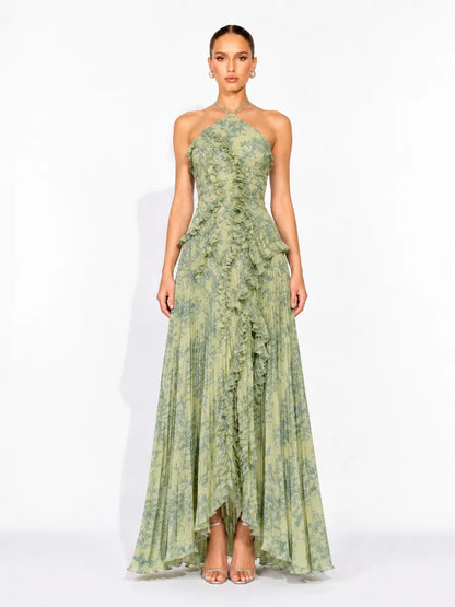 Arianne Pleated Print Sleeveless Maxi Dress