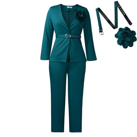 Solid Color Suit Pants Two Piece Set