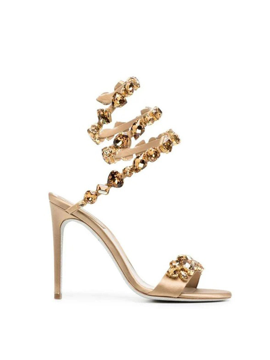 Elyra Snake Rhinestone Sandals In Gold