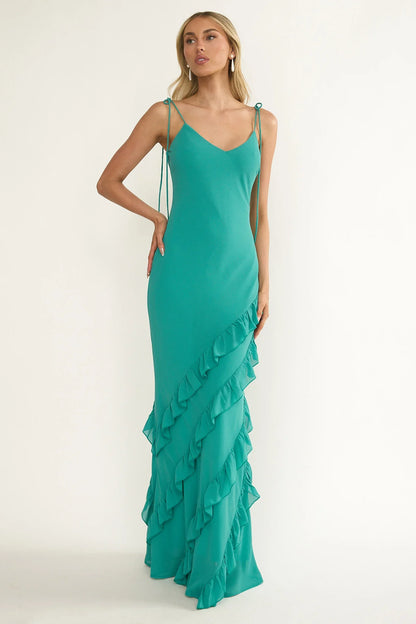 Dreamy Day Ruffle Trim Maxi Dress Turquoise