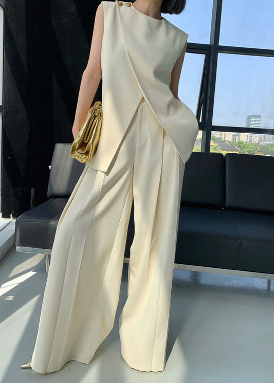 Asymmetrical Polyester Top And Wide Leg Pants Set