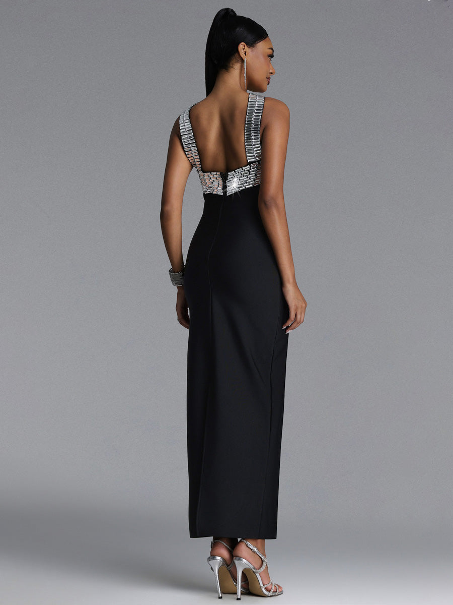 Lana Chic Contour Halter Rhinestone Bandage Maxi Dress