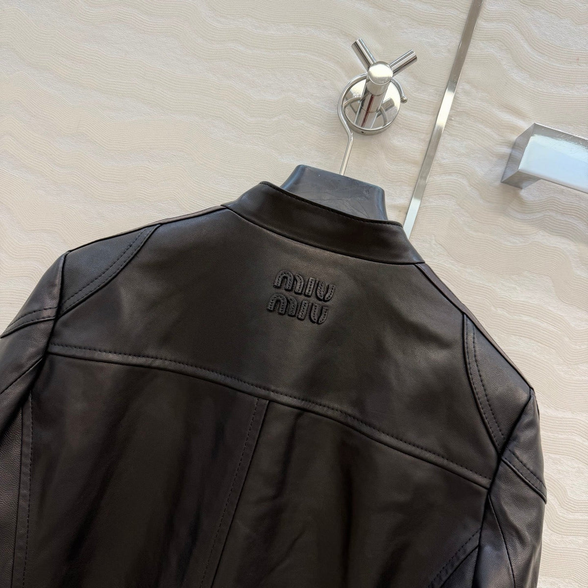 Miu SS26 Nappa Leather Jacket Stripes Black Lambskin 351110