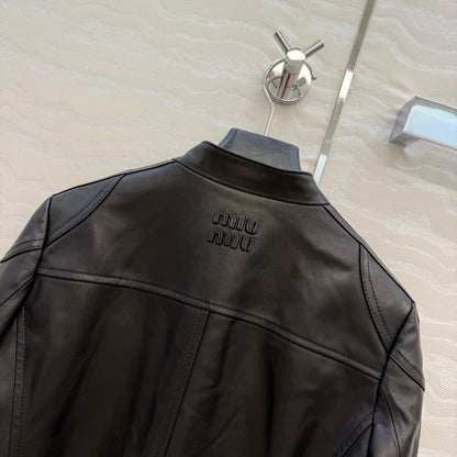 Miu SS26 Nappa Leather Jacket Stripes Black Lambskin 351110