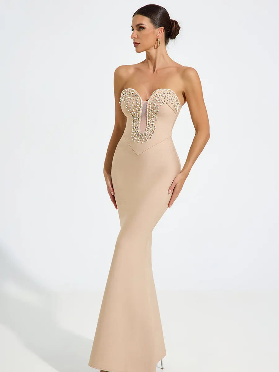 Ava Embellished Nude Mermaid Maxi Dress