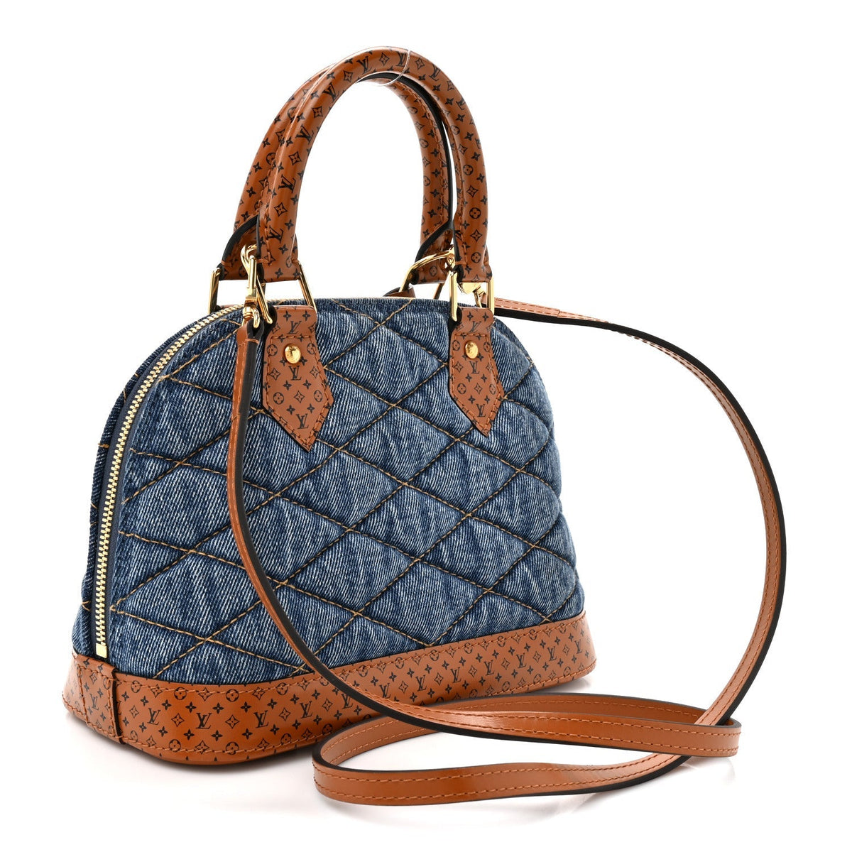 Denim Calfskin Reverse Monogram Malletage Alma BB Blue