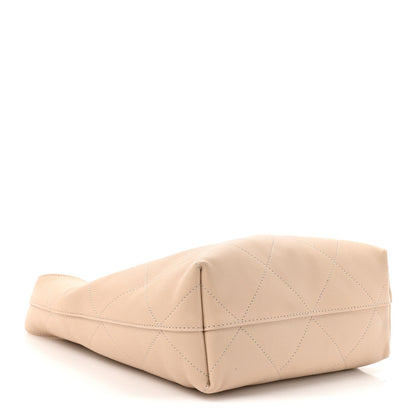 Shiny Lambskin Quilted Small Hobo Beige