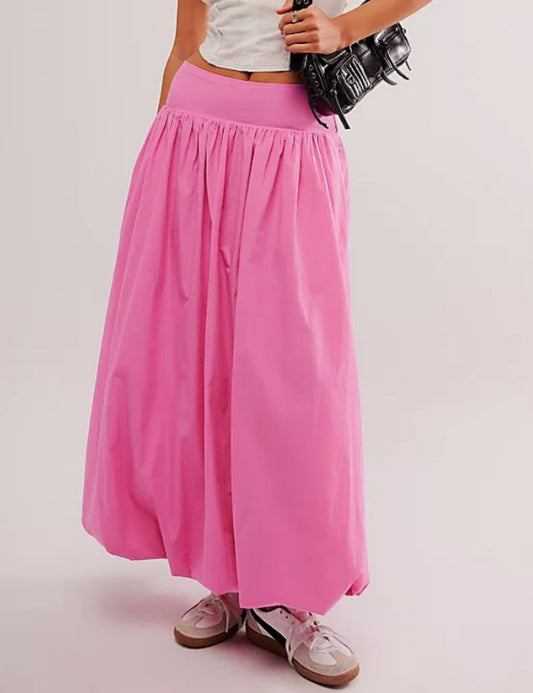 Solid Color Casual Maxi Lantern Skirt