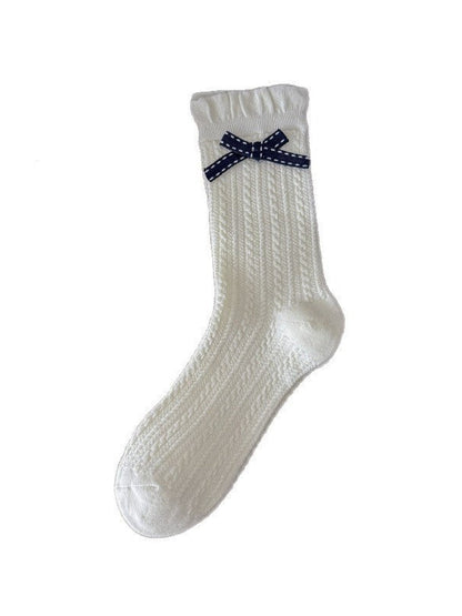 Rufia - White Mid-calf Socks with Various Patterns – 7 Options