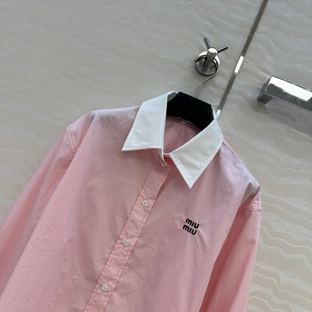 Miumiu Detachable Cuff and Collar Shirt Pink Cotton