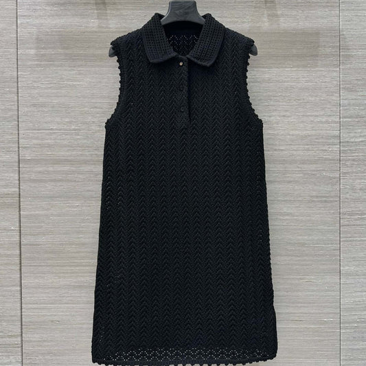 Gucci 25 Hollow Knitted Polo Vest Dress Black Polyester Fiber