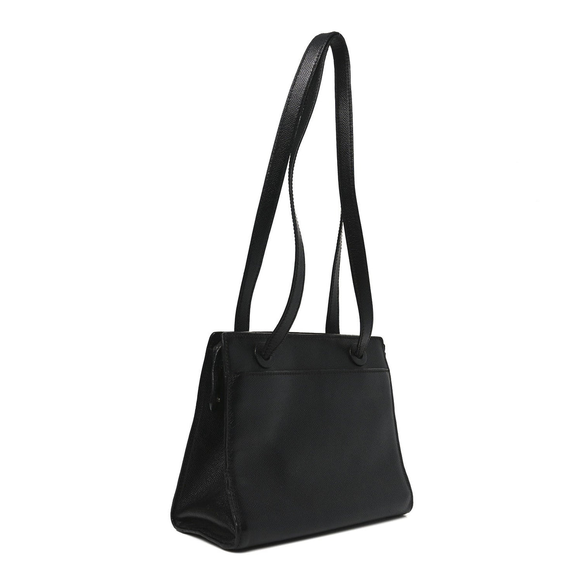 Grained Calfskin Logo Shoulder Bag Black