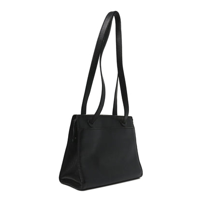 Grained Calfskin Logo Shoulder Bag Black