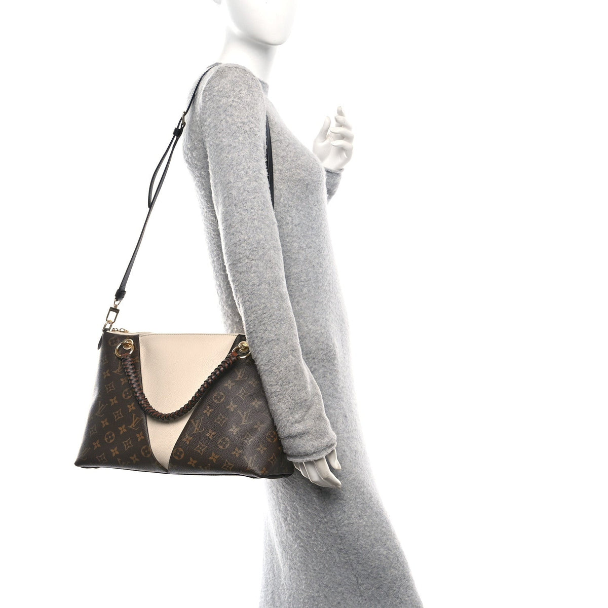 Monogram Braided V Tote MM Creme