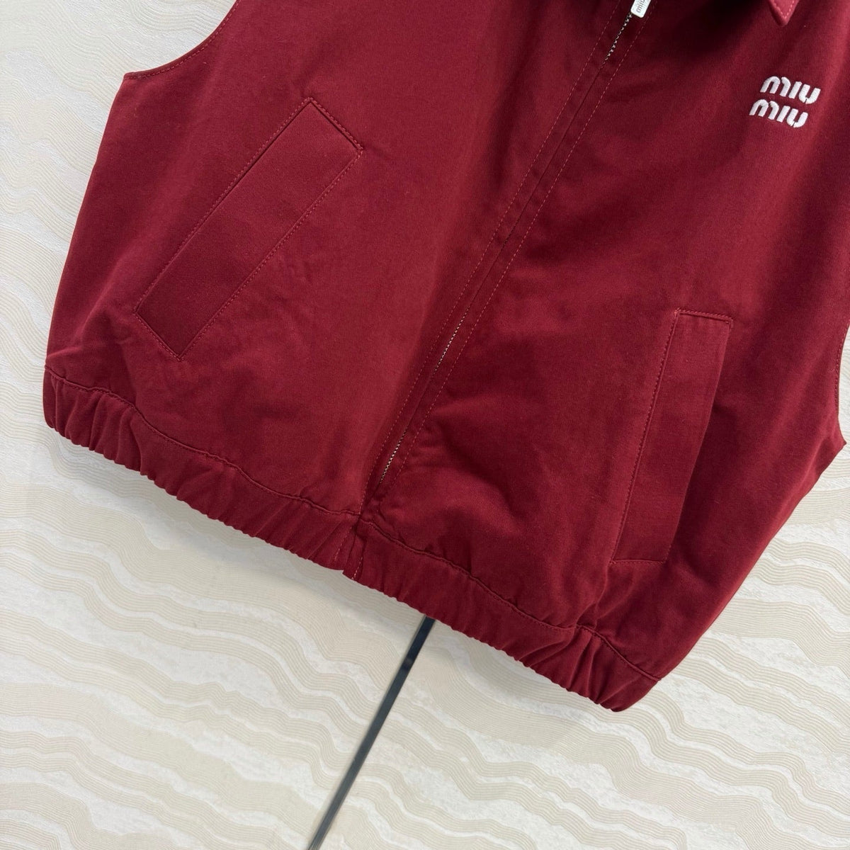 Miu SS26 Washed Poplin Vest Amaranth Red Cotton 346166