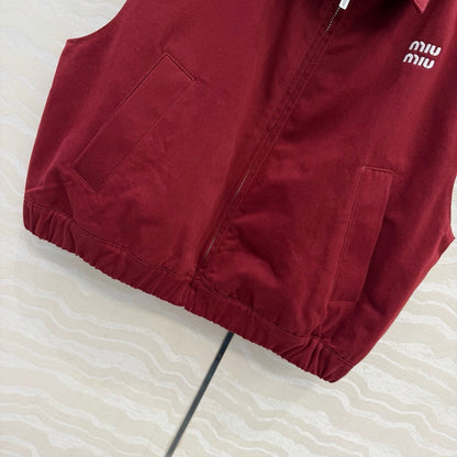 Miu SS26 Washed Poplin Vest Amaranth Red Cotton 346166