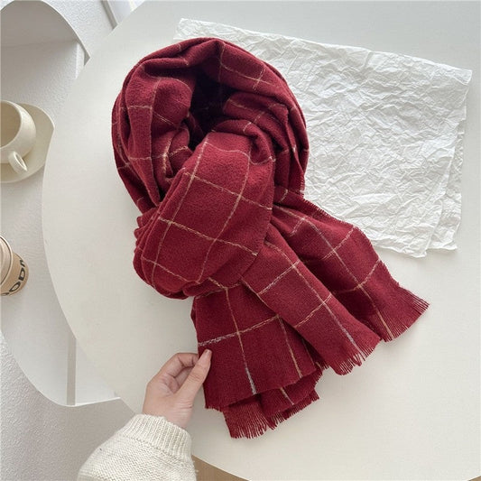 Plaid Fringe Warm Scarf