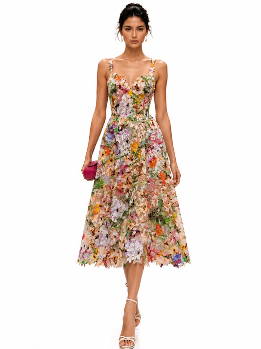 Iris Floral Embroidered Lace Midi Dress
