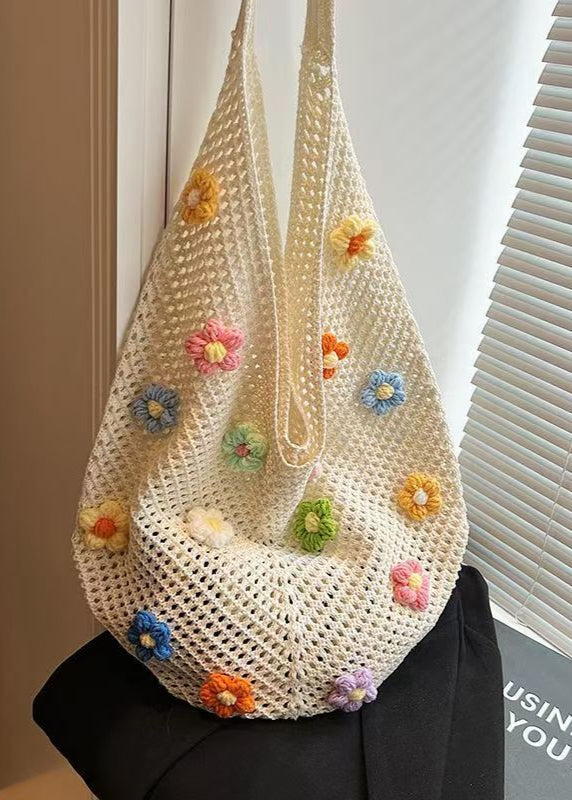 Crochet Shoulder Bag with Colorful 3D Floral Accents