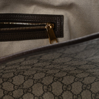 GG Supreme Monogram Textured Dollar Calfskin Web Large Ophidia Bucket Shoulder Bag Beige Ebony New Acero