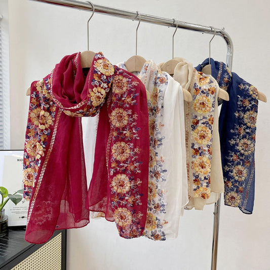 Scarvii - Boho Embroidered Floral Scarf - Soft &amp; Charm