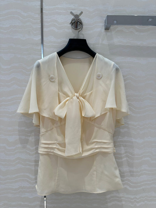 Prada Lace Sleeve Shirt Beige Polyester