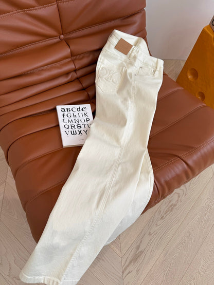 Celine 25 Arc de Triomphe Pattern Straight Jeans Cotton