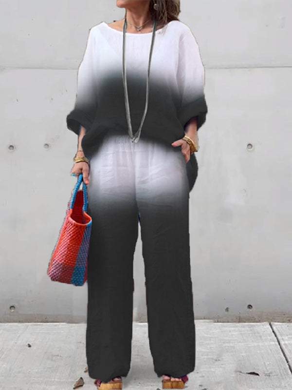 Women's Cotton and Linen Gradient Two-piece Set