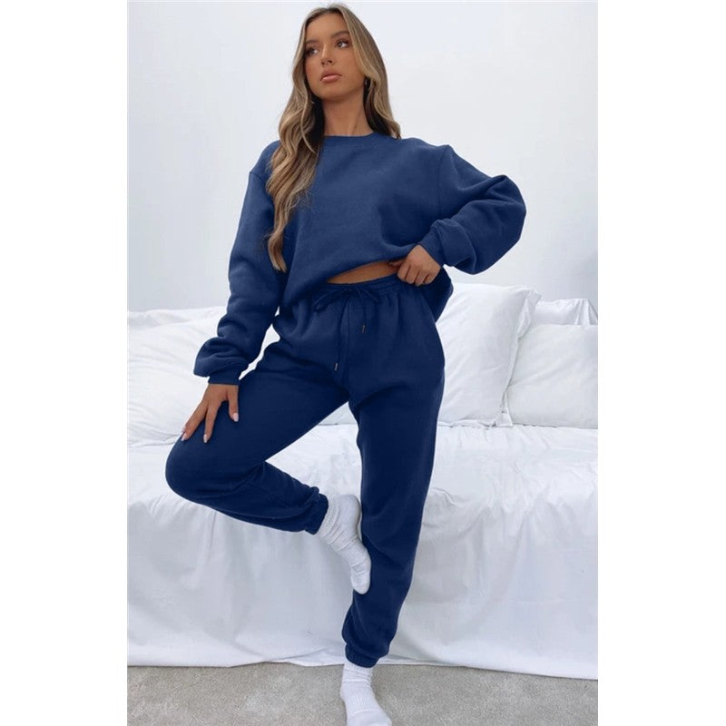 Women's Solid Color Hoodie Sweatsuit Round Neck Long Sleeve