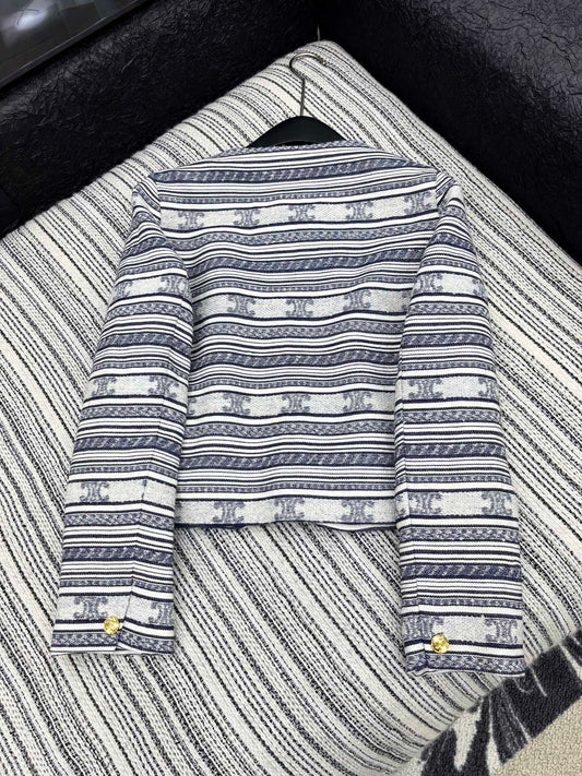 Celine 25 Jacket Blazer White With Black Stripes 301223