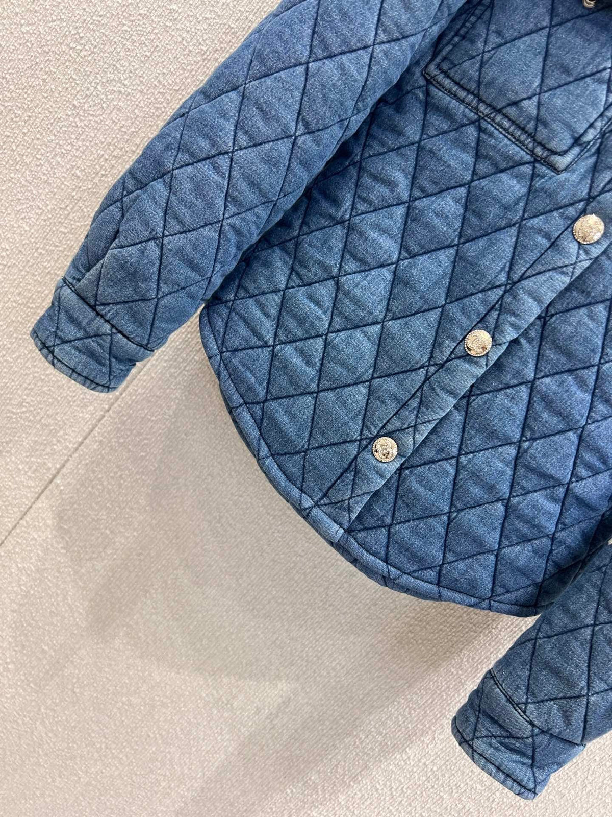 Chanel 2025 Quilted Jacket Blue Denim Fabric
