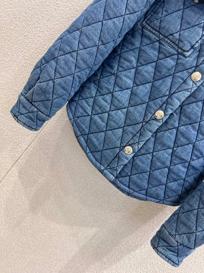 Chanel 2025 Quilted Jacket Blue Denim Fabric