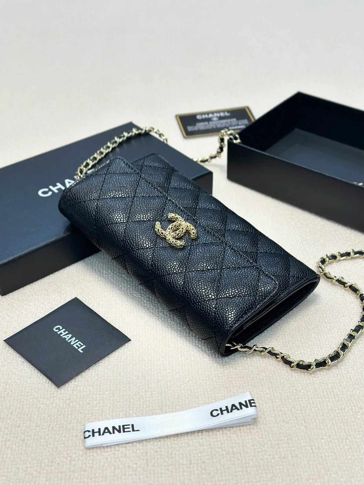 CHANEL Black Wallet Buckle Chain Bag