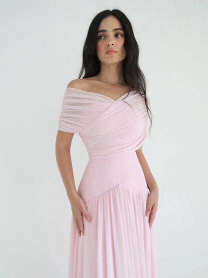 Chloe Off-the-Shoulder Ruched Chiffon Maxi Dress
