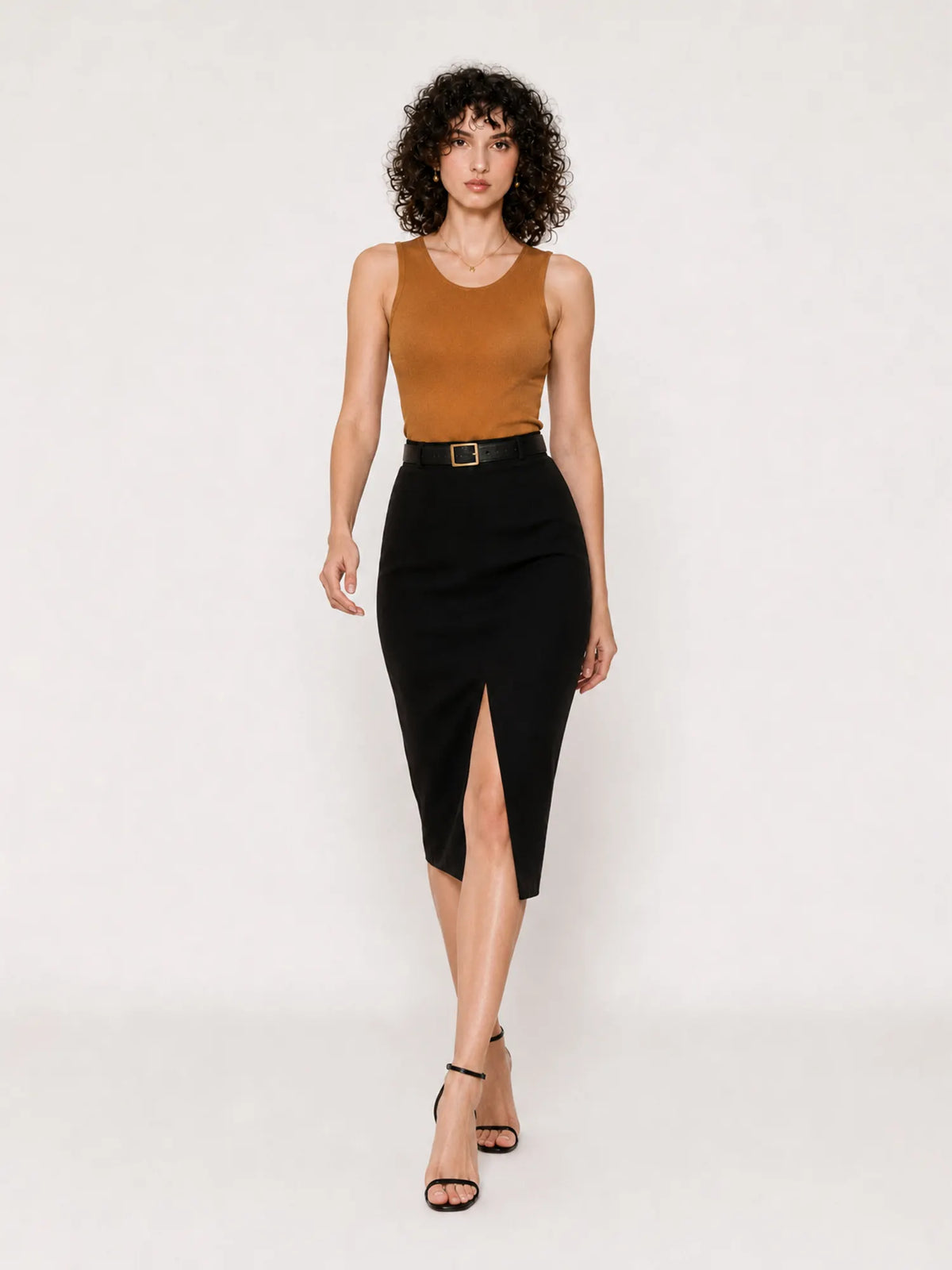 Natalya Slit Straight Midi Skirt