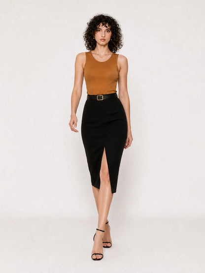Natalya Slit Straight Midi Skirt