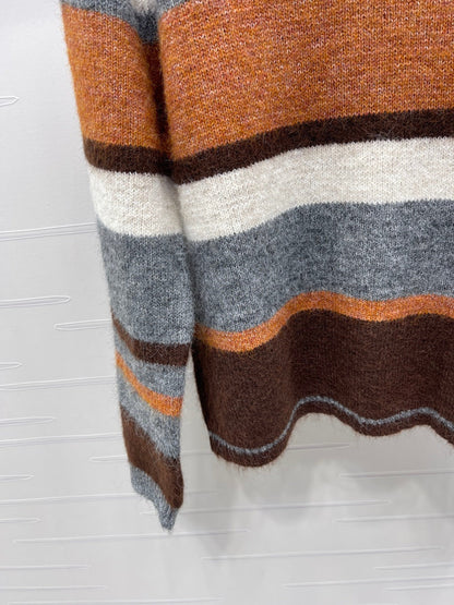 Chanel 2025 Striped Pullover Long-sleeved Sweater Brown Wool Cashmere 319607
