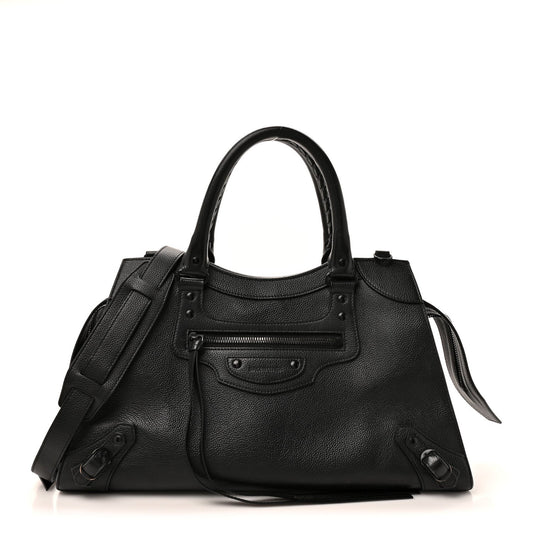 Grained Calfskin Neo Classic Black Hardware Medium City Black