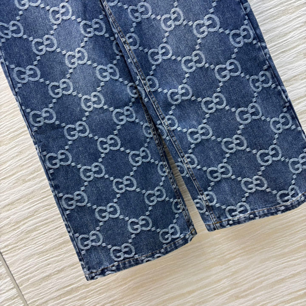 Gucci 2025 Logo Jacquard Straight Jeans Blue Cotton