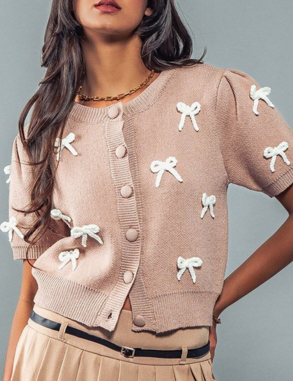 Bows Sweet Short Sleeves Knit Cardigan