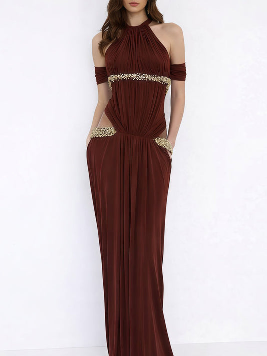 Brooklyn Halterneck Crystal Embellished Maxi Dress