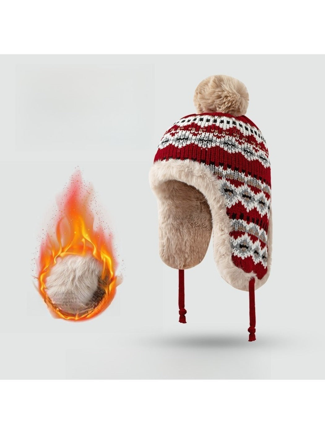 Haila - Jacquard Patterned Fleece-Lined Knitted Beanie with Earflaps