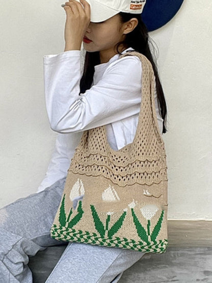 Floral Hollow Bags Woven Handbag