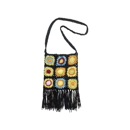 Crochet Granny Square Bag Grandma Grid Hand Hook Bag