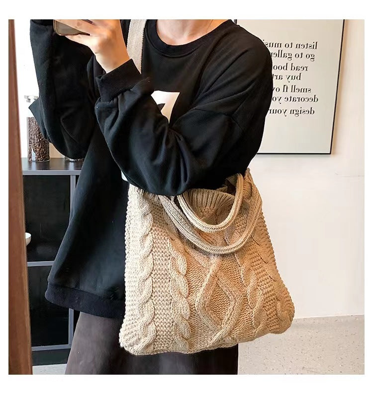 Crochet Tote Bag Checkerboard Knit Bag