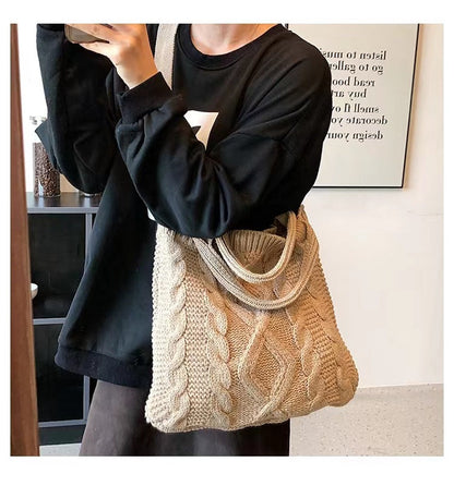 Crochet Tote Bag Checkerboard Knit Bag