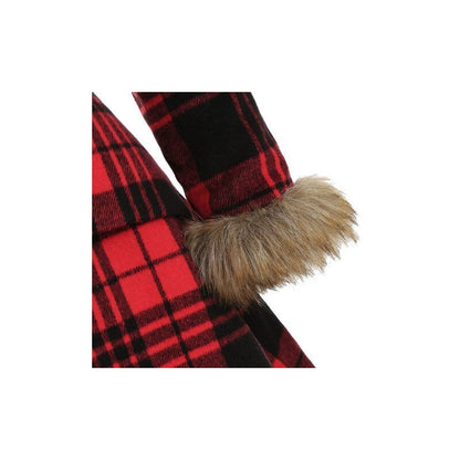 Slim Fit Plaid Hooded Faux Fur Collar Coat