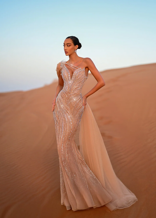 Champagne Embellished Gown Dress