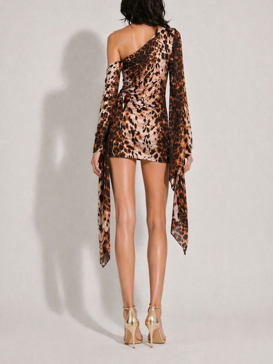 Luciana Leopard Print Mesh Mini Dress